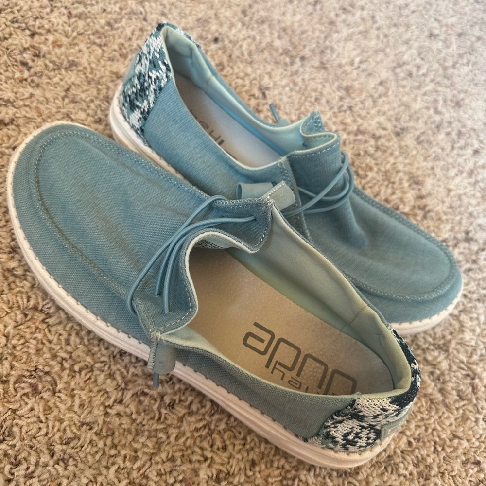 Hey Dude Women's Light Blue Flats with Patterned Heel